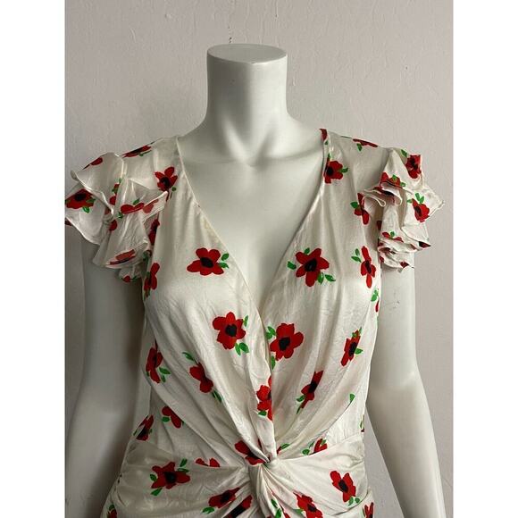 Caroline Constas M Silk Blouse White & Red Floral Rheya Flutter Sleeve Top $395 - Picture 3 of 9